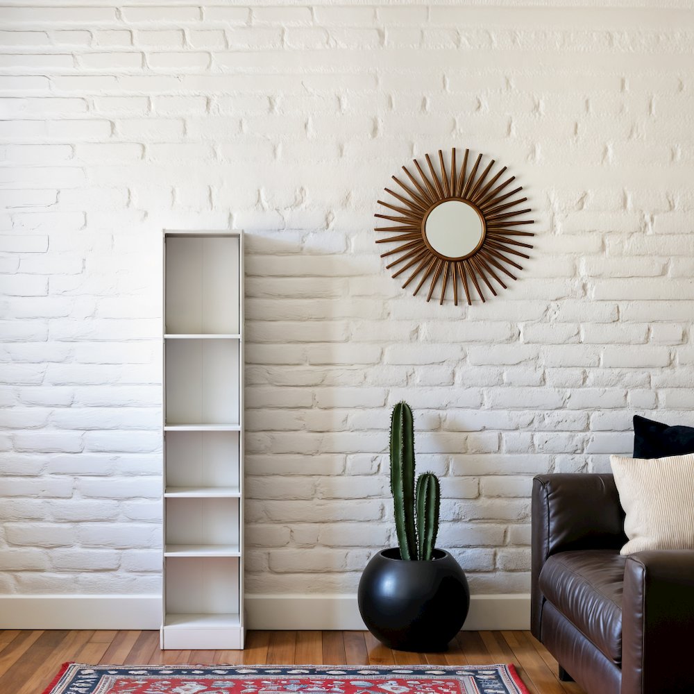 White Tall 5 Shelf Bookcase - Stylish Narrow Bookshelf for Home or Office. Picture 8