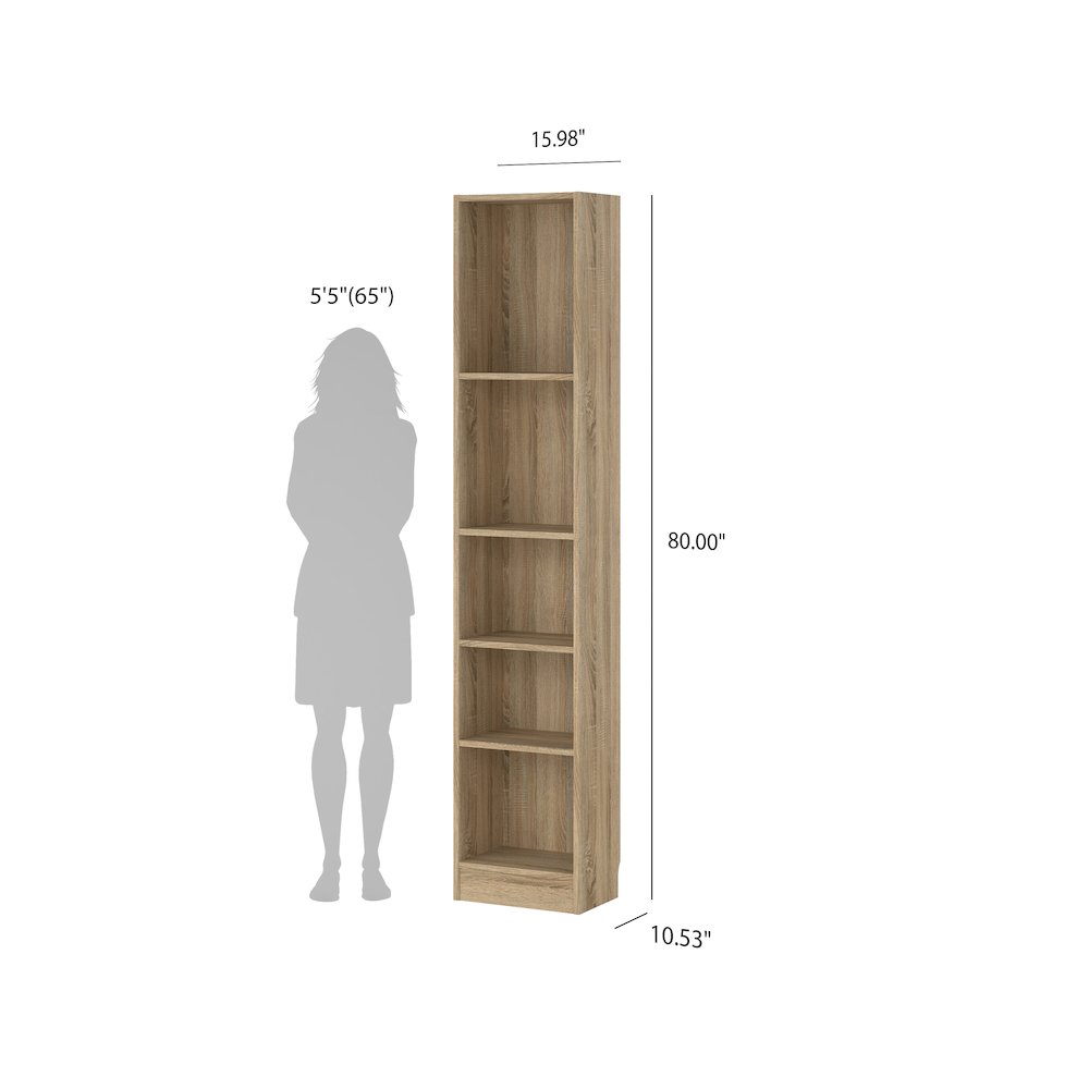 Element Tall Narrow 5-Shelf Office Bookcase, Oak Structure. Picture 10