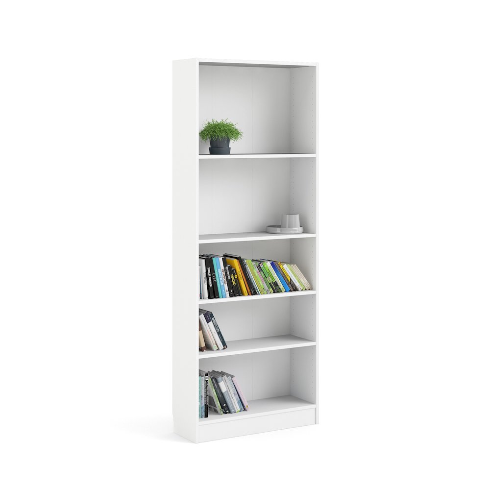 Basic Tall Wide 5 Shelf Bookcase, White. Picture 4
