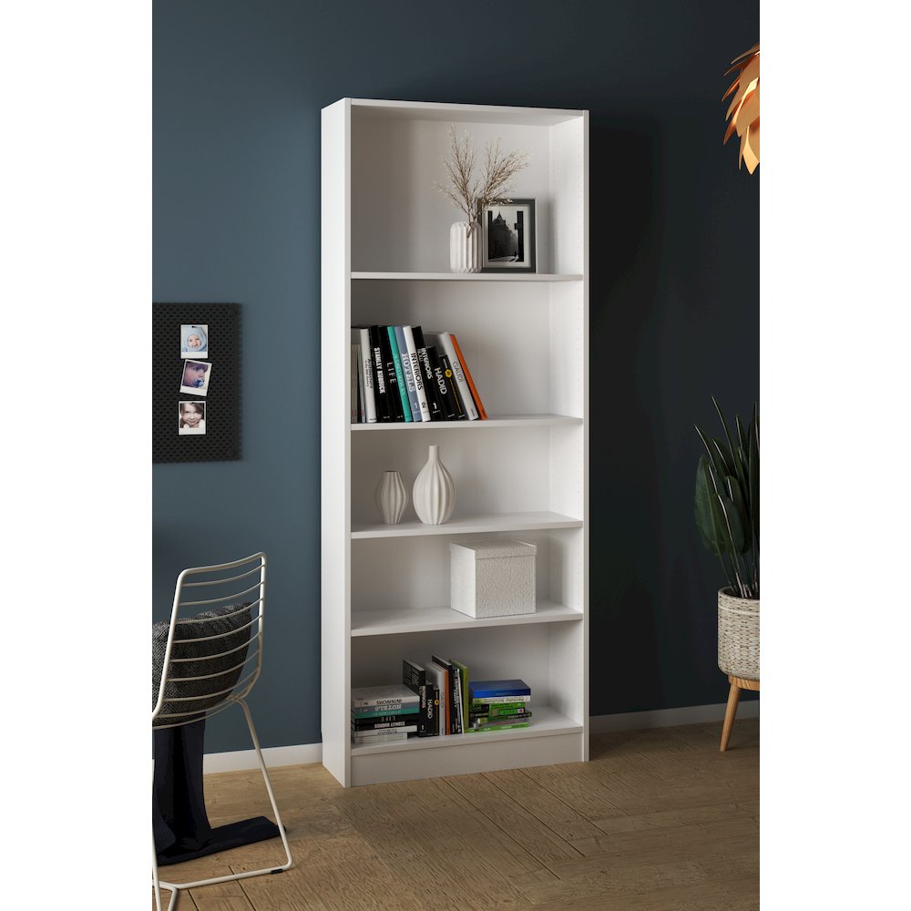 Basic Tall Wide 5 Shelf Bookcase, White. Picture 7
