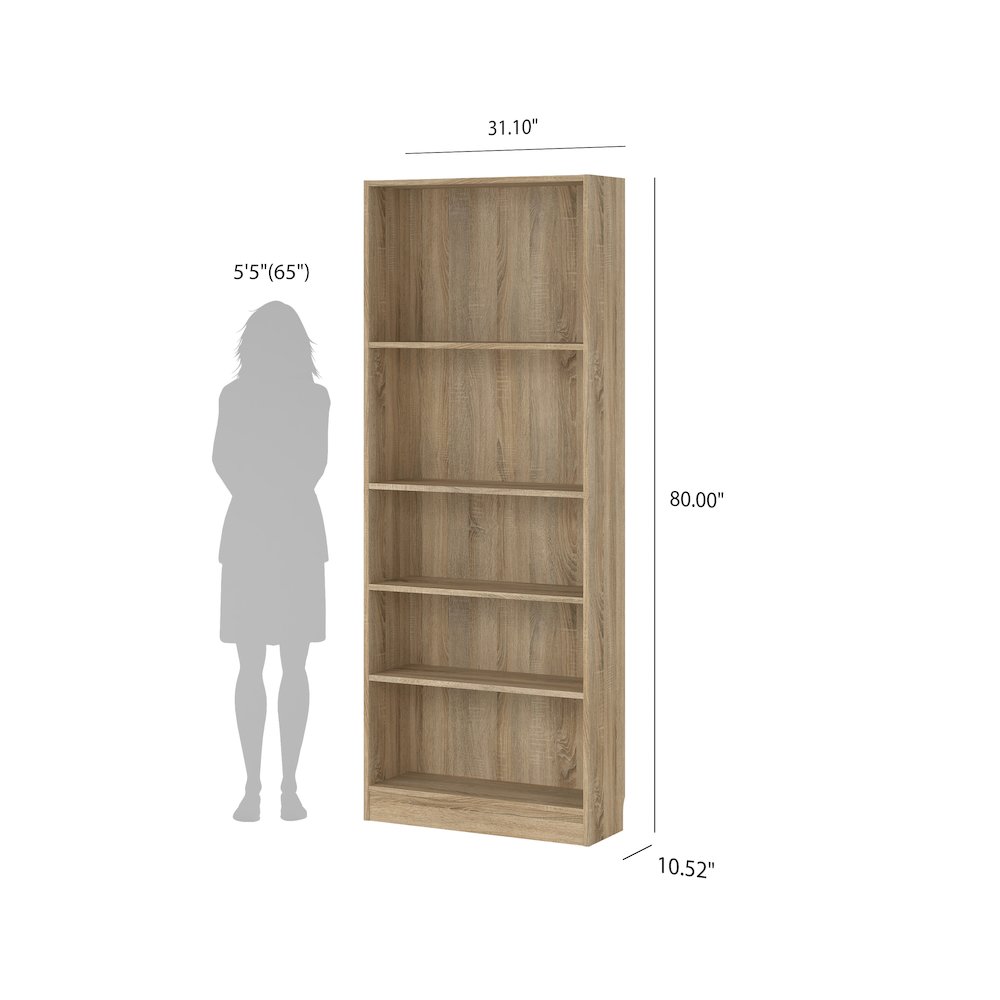 Element Tall Wide 5 Shelf Bookcase, Oak Structure. Picture 1