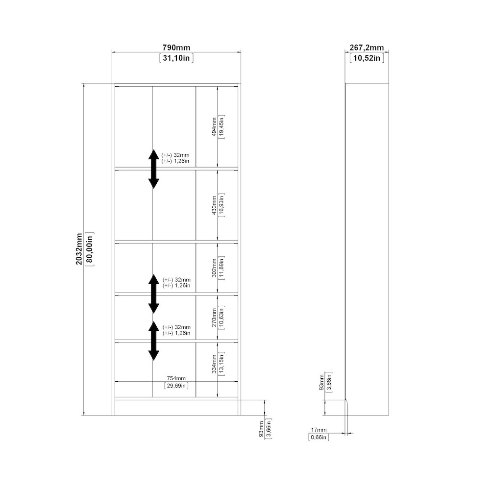 Element Tall Wide 5 Shelf Bookcase, Oak Structure. Picture 8