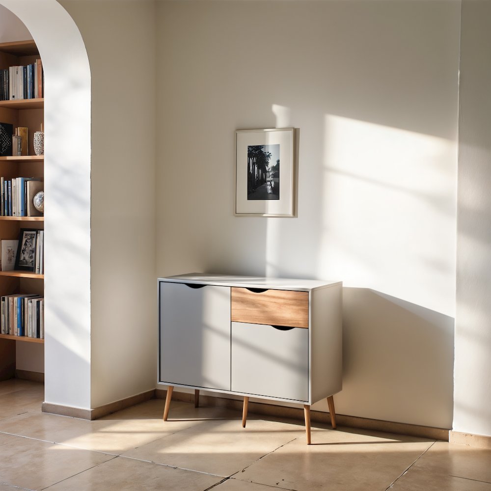 White Sideboard with Drawer and Doors - Elegant White Storage Cabinet. Picture 6