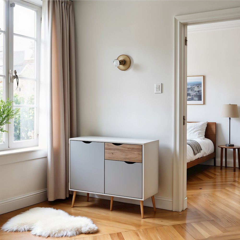 White Sideboard with Drawer and Doors - Elegant White Storage Cabinet. Picture 7