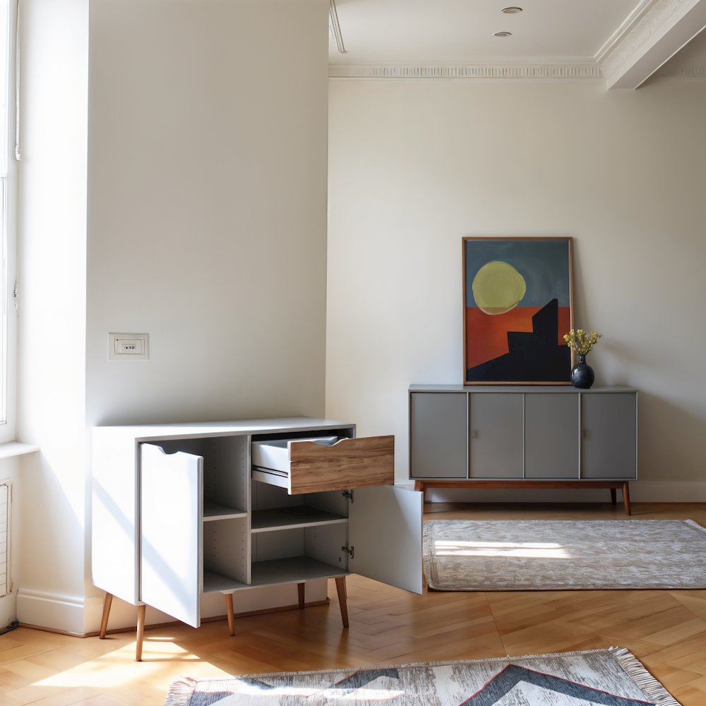 White Sideboard with Drawer and Doors - Elegant White Storage Cabinet. Picture 9