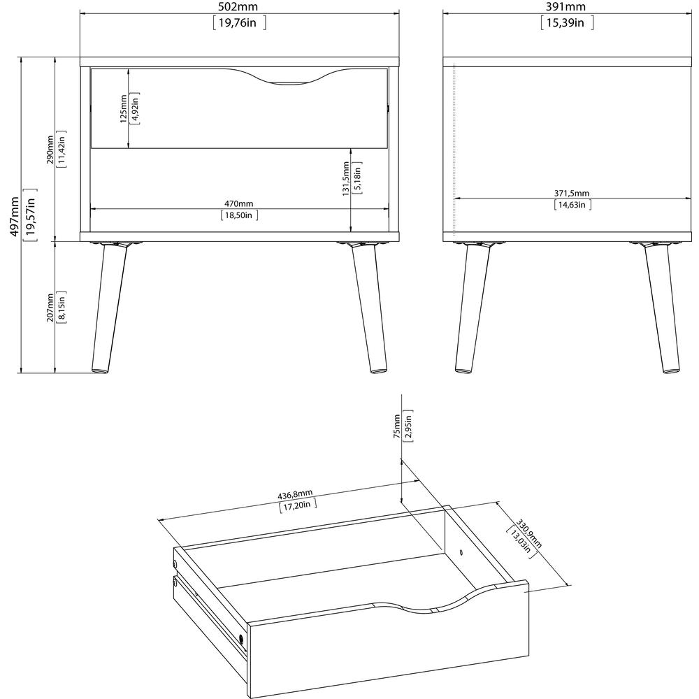 Diana 1 Drawer Nightstand, White/Oak Structure. Picture 8