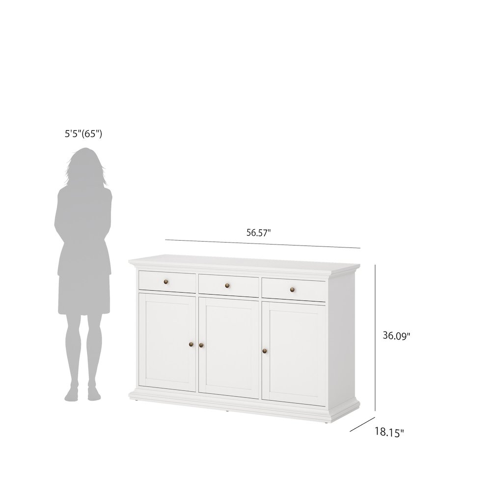 Sideboard with 3 Doors and 3 Drawers, White. Picture 2