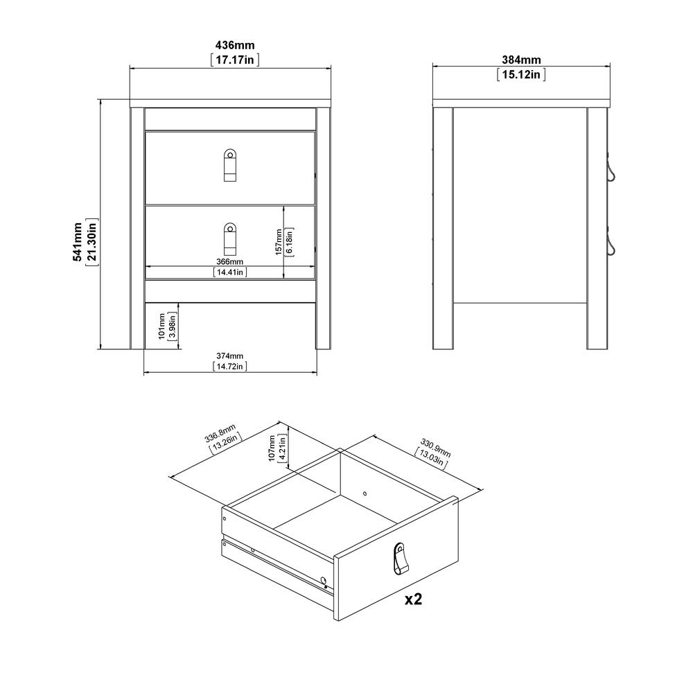 Madrid 2 Drawer Nightstand, White. Picture 6