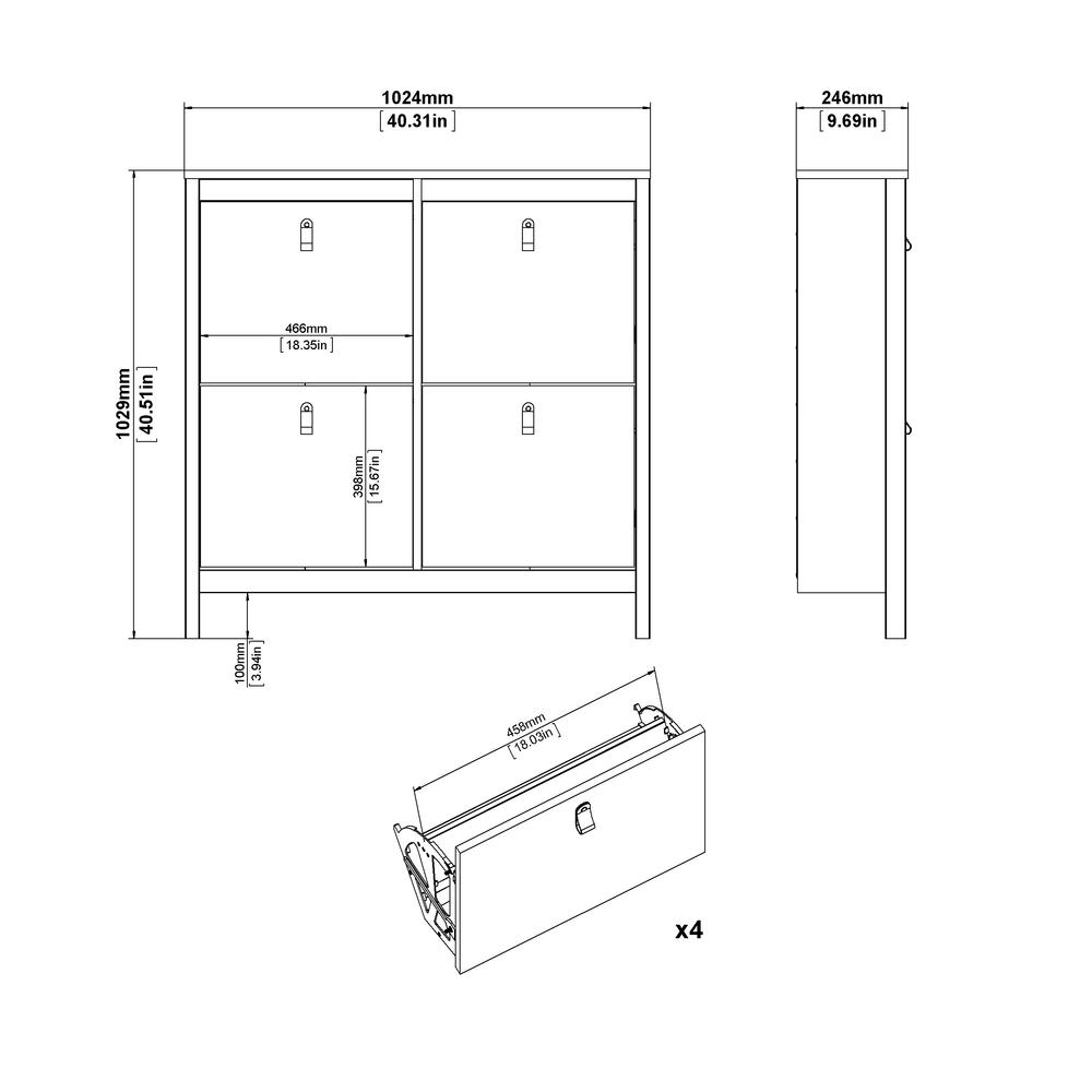 Madrid 4 Drawer Shoe Cabinet, White. Picture 5