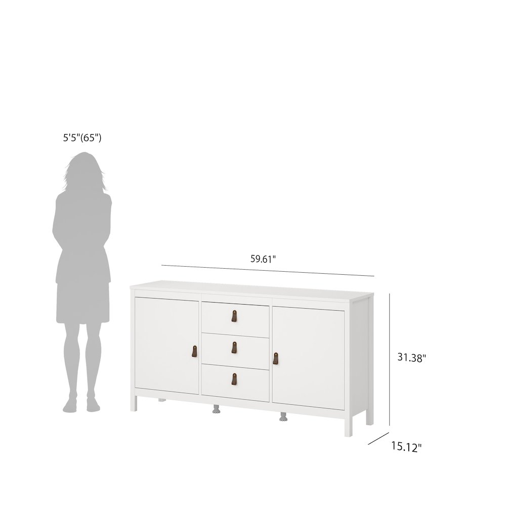 Madrid 2 Door Sideboard with 3 Drawers, White. Picture 1