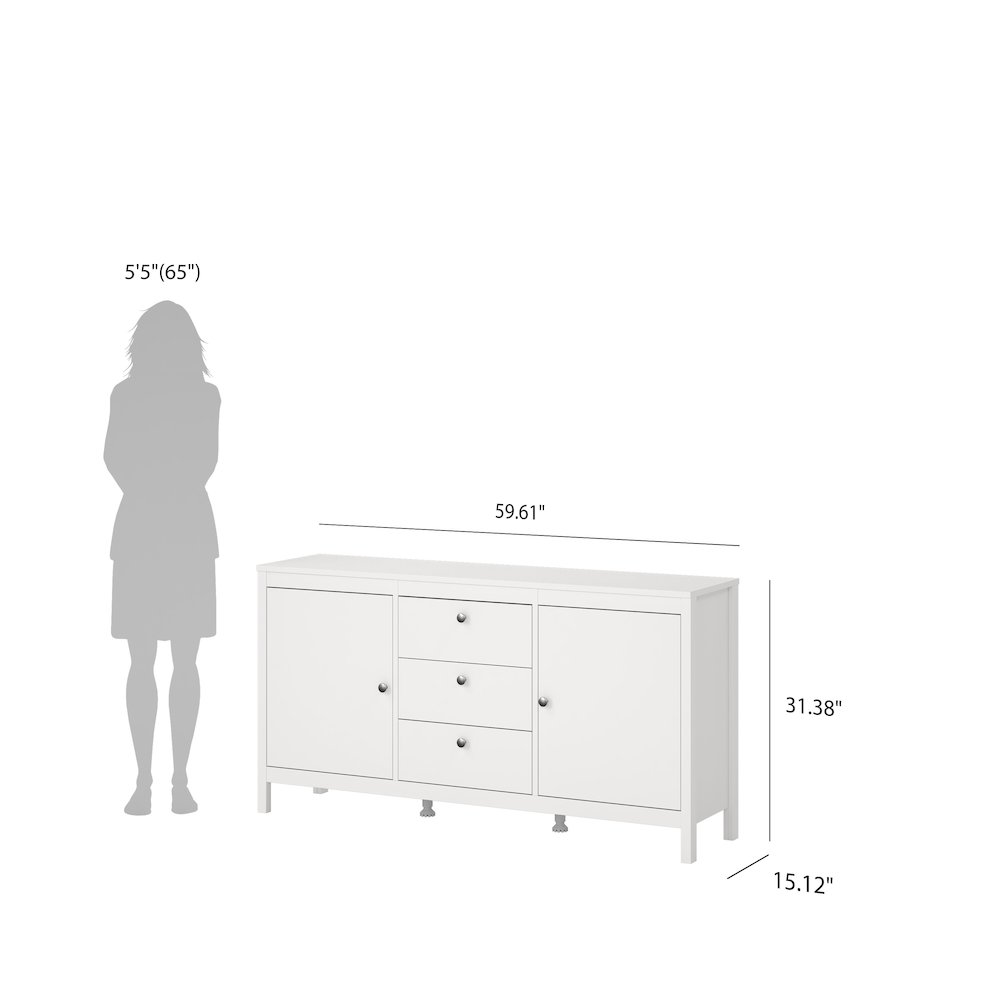 Madrid 2 Door Sideboard with 3 Drawers, White. Picture 23