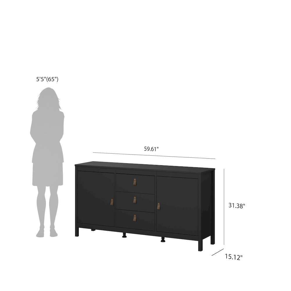 Madrid 2 Door Sideboard with 3 Drawers, Black Matte. Picture 2