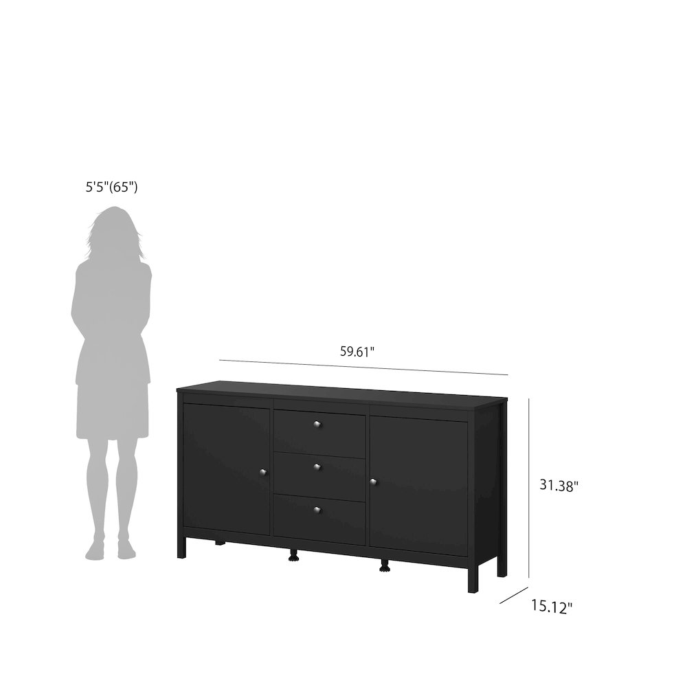 Madrid 2 Door Sideboard with 3 Drawers, Black Matte. Picture 15