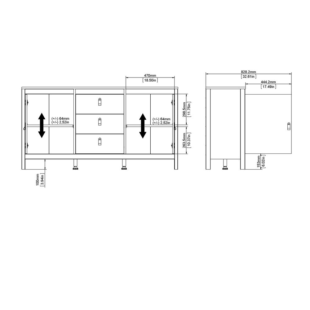 Madrid 2 Door Sideboard with 3 Drawers, Black Matte. Picture 7