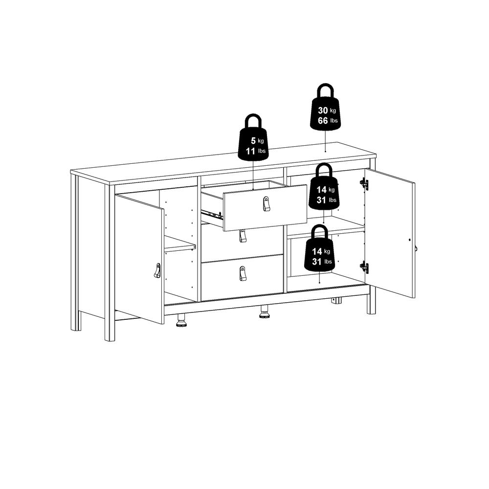 Madrid 2 Door Sideboard with 3 Drawers, Black Matte. Picture 9
