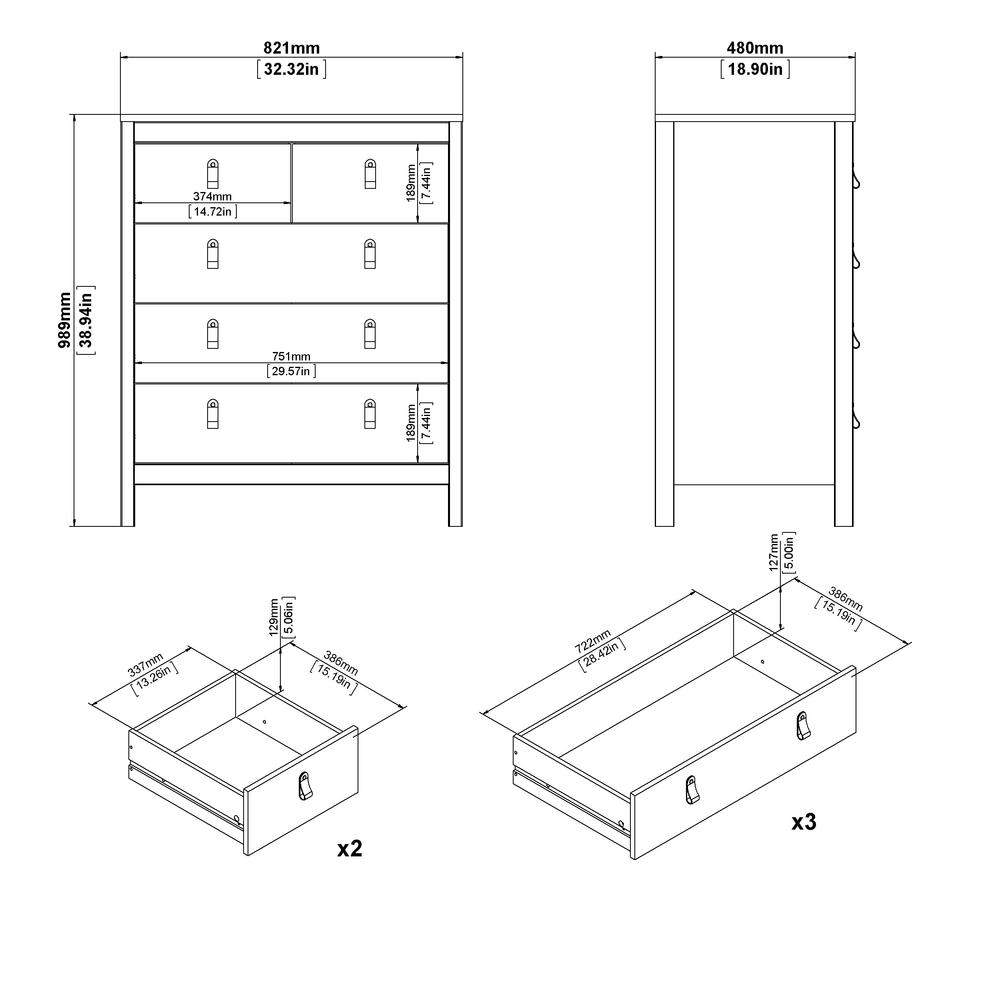 Madrid 5 Drawer Chest , White. Picture 12