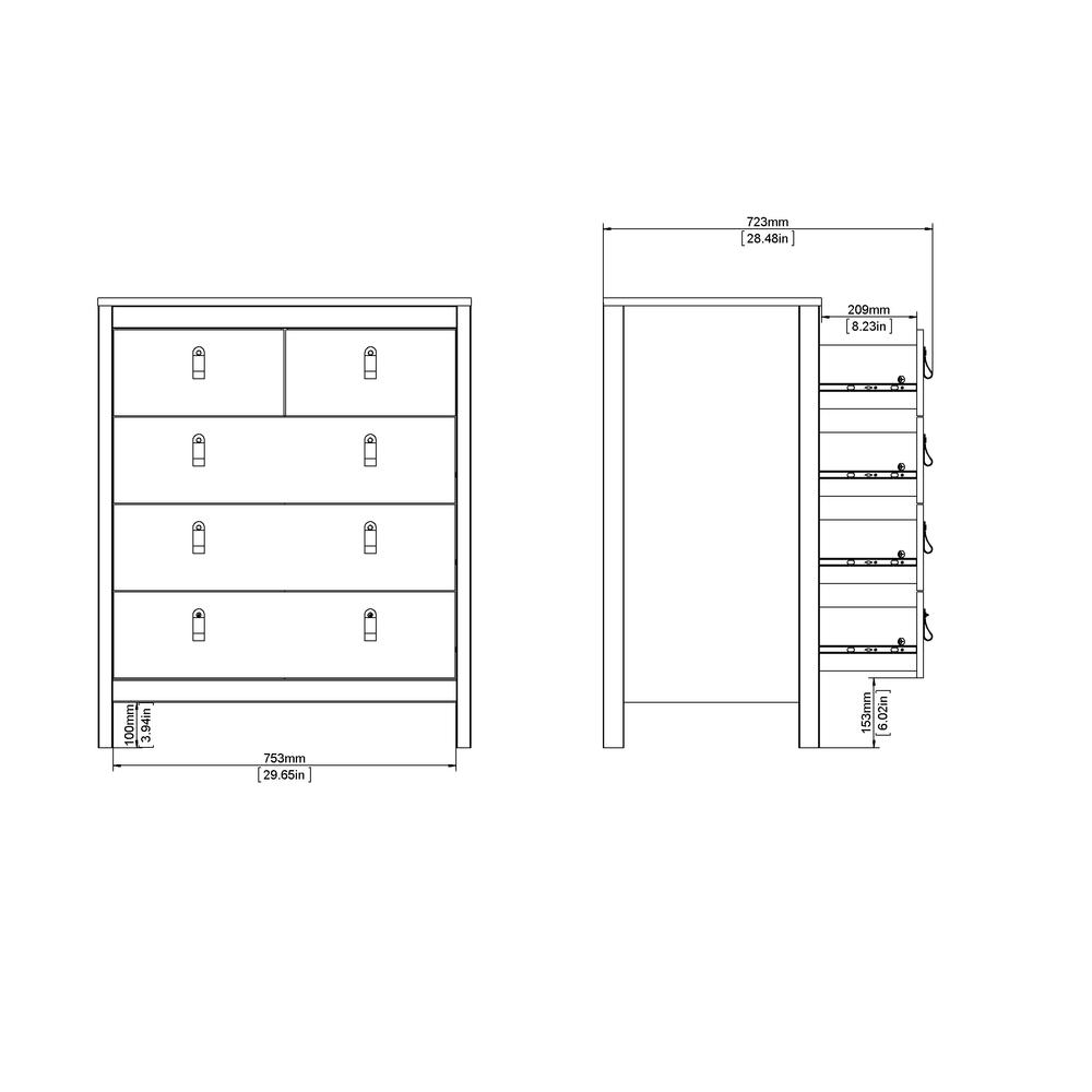 Madrid 5 Drawer Chest , White. Picture 13