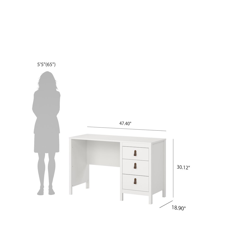 Madrid Home Office Writing Desk with 3 Storage Drawers, White. Picture 8