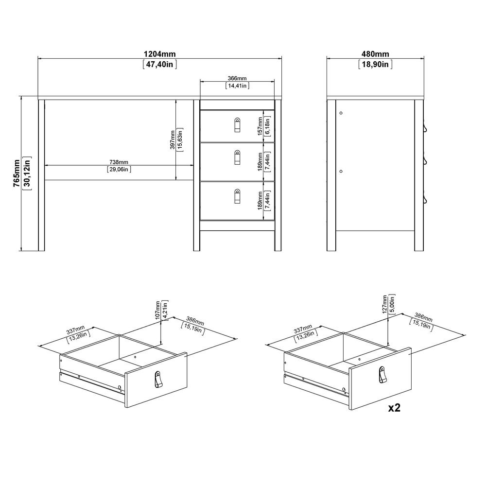 Madrid Home Office Writing Desk with 3 Storage Drawers, White. Picture 5