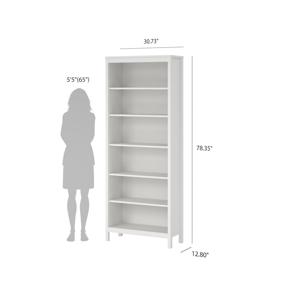 Madrid Adjustable 6 Shelf Bookcase, Open Storage Home Office Bookshelf, White. Picture 9