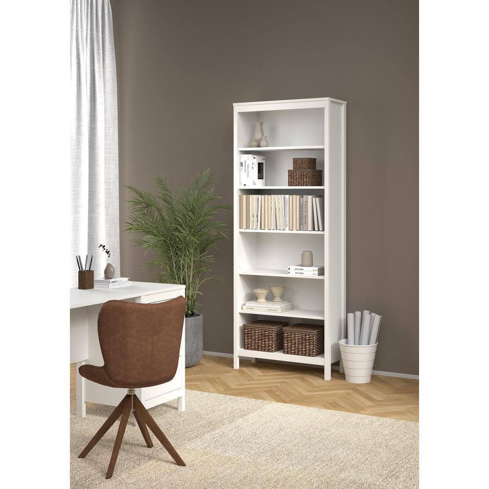 Madrid Adjustable 6 Shelf Bookcase, Open Storage Home Office Bookshelf, White. Picture 7