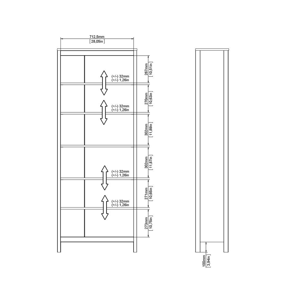 Madrid Adjustable 6 Shelf Bookcase, Open Storage Home Office Bookshelf, White. Picture 12