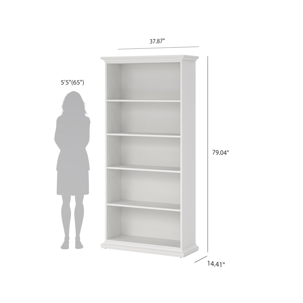 Tall Wide 5 Shelf Bookcase, White. Picture 1