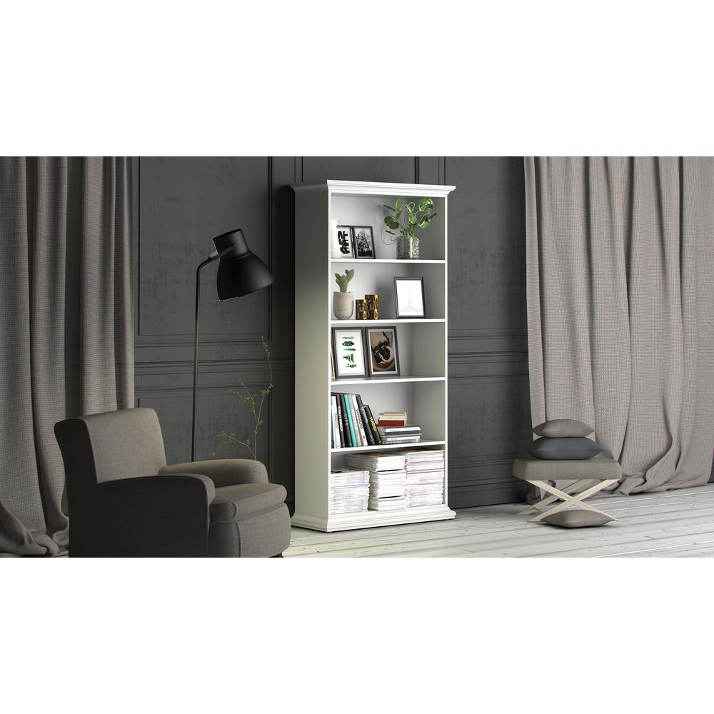 Tall Wide 5 Shelf Bookcase, White. Picture 4