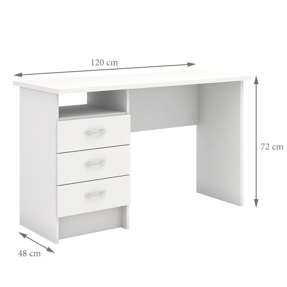 Whitman Desk with 3 Drawers, White. Picture 3