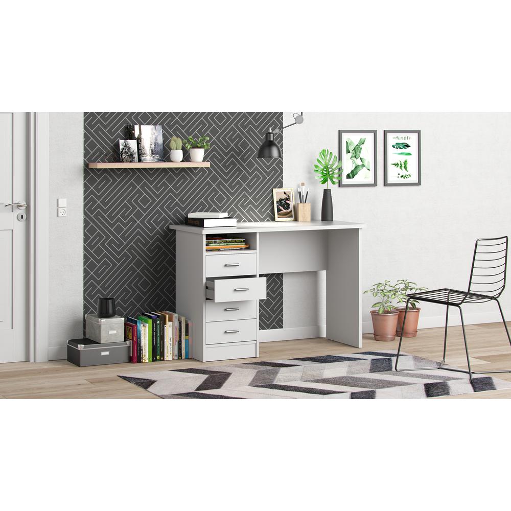 Warner Desk with 4 Drawers, White. Picture 10