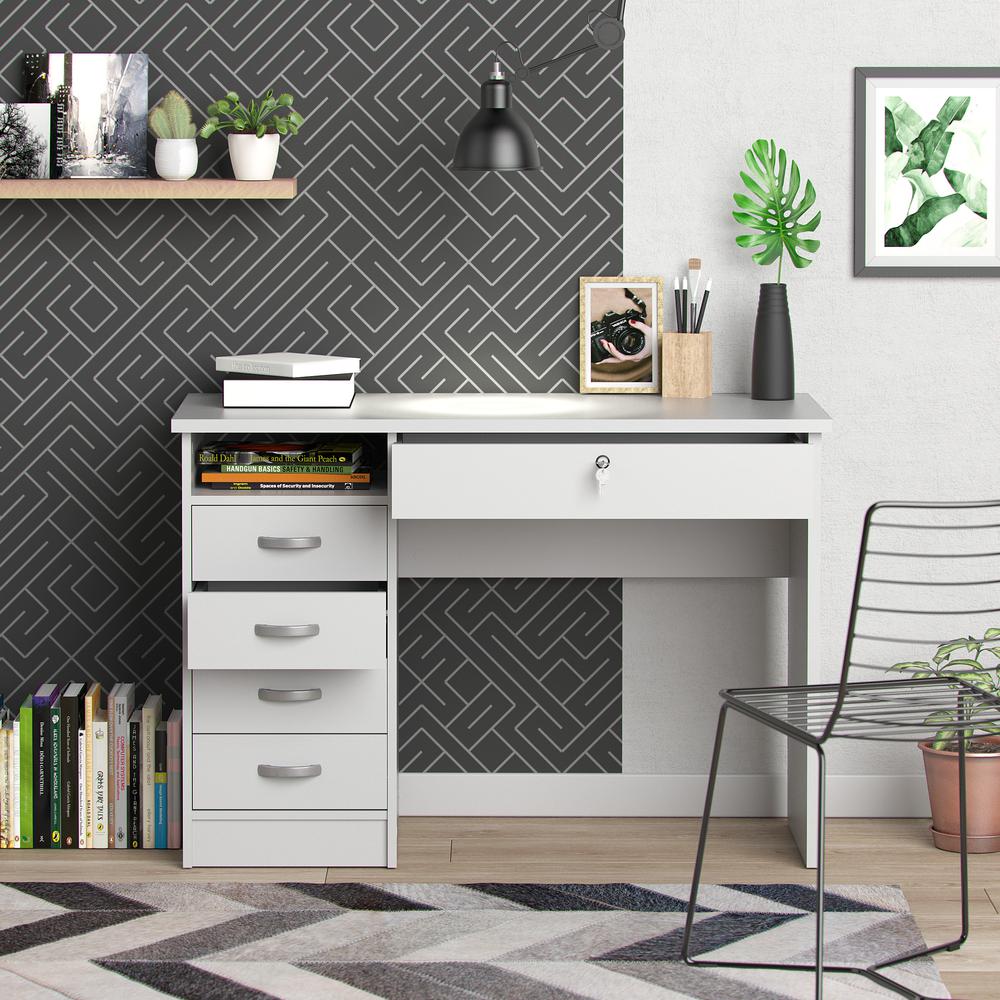 Walden Desk with 5 Drawers, White. Picture 6