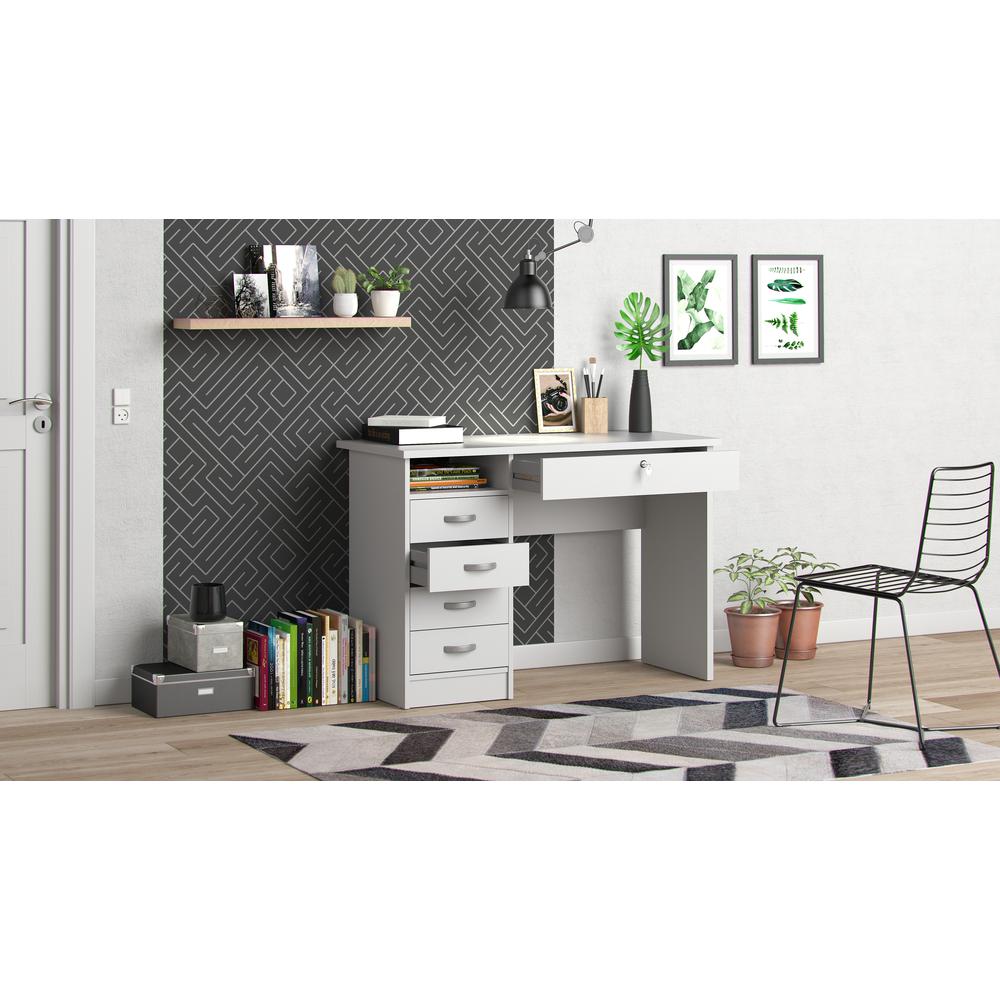Walden Desk with 5 Drawers, White. Picture 7