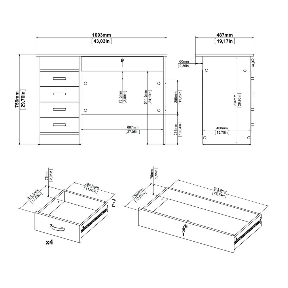 Desk with 5 Drawers Black Woodgrain. Picture 8