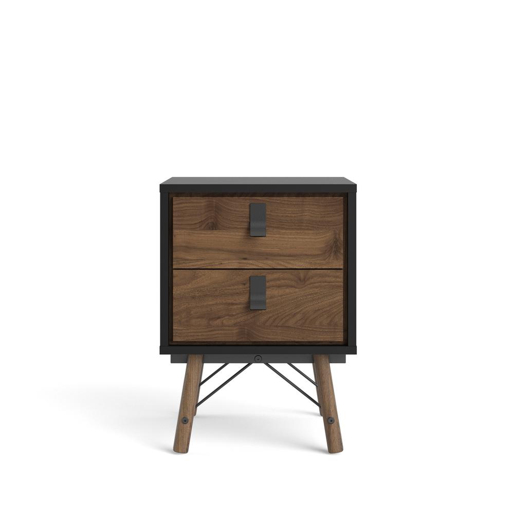 Ry 2 Drawer Nightstand, Black Matte/Walnut. Picture 1