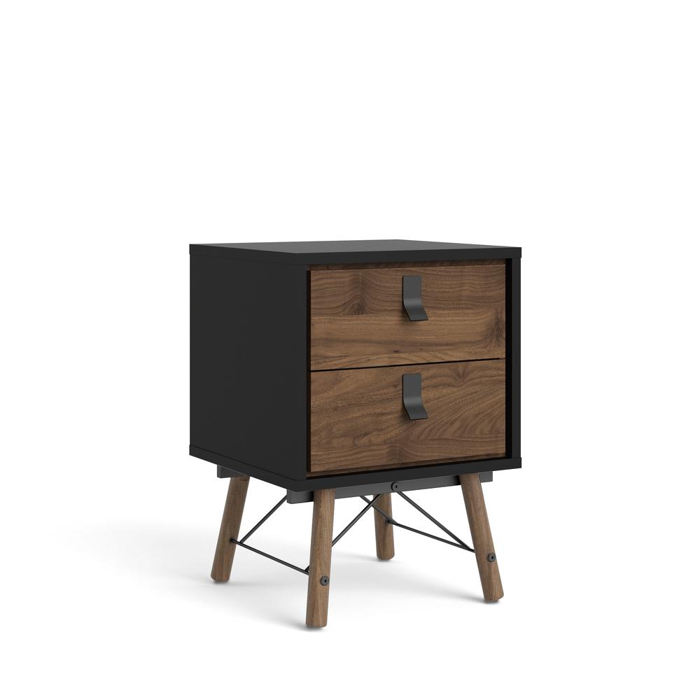 Ry 2 Drawer Nightstand, Black Matte/Walnut. Picture 2