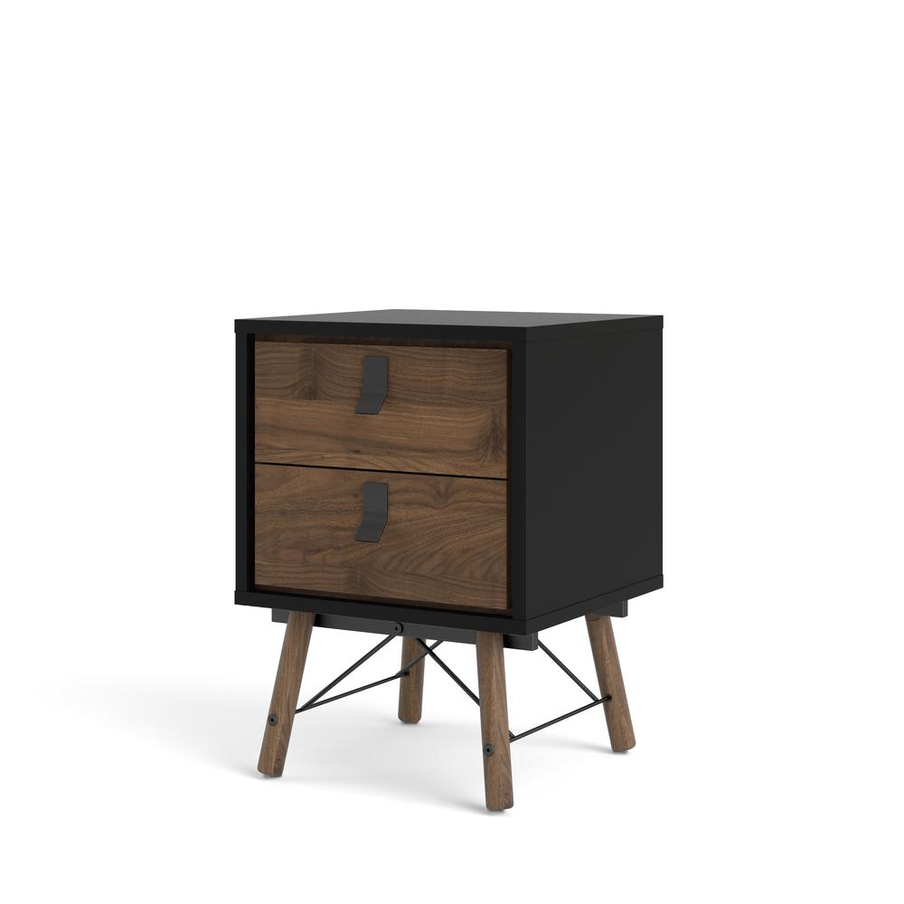 Ry 2 Drawer Nightstand, Black Matte/Walnut. Picture 3