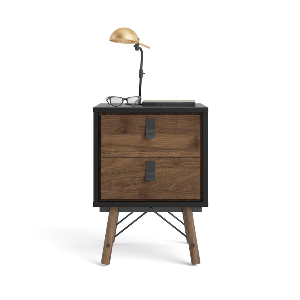Ry 2 Drawer Nightstand, Black Matte/Walnut. Picture 4