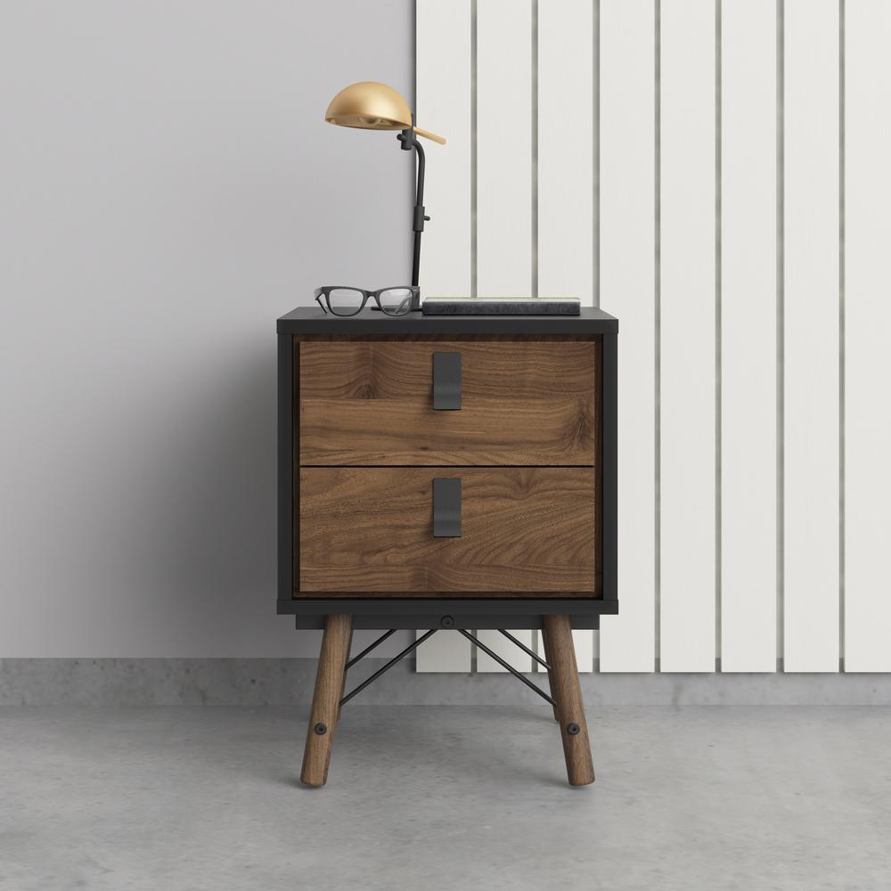 Ry 2 Drawer Nightstand, Black Matte/Walnut. Picture 5