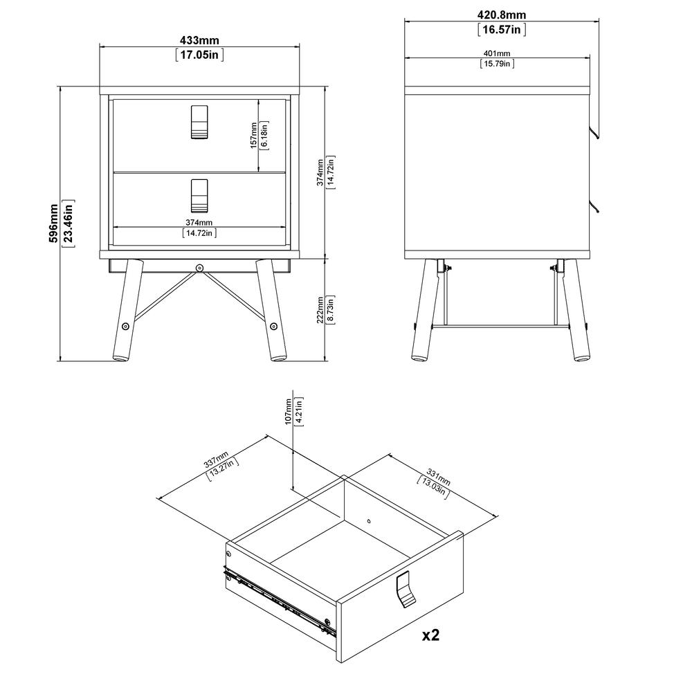 Ry 2 Drawer Nightstand, Black Matte/Walnut. Picture 13