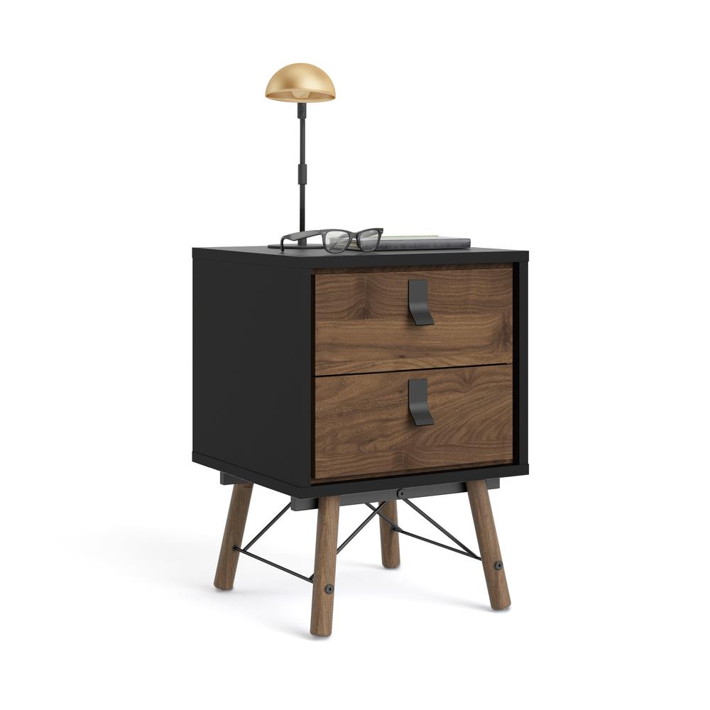 Ry 2 Drawer Nightstand, Black Matte/Walnut. Picture 15