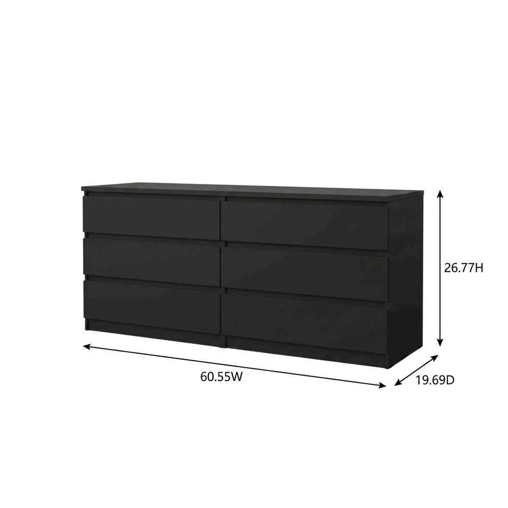 Black 6-Drawer Double Dresser with Timeless Style and Metal Runners. Picture 4