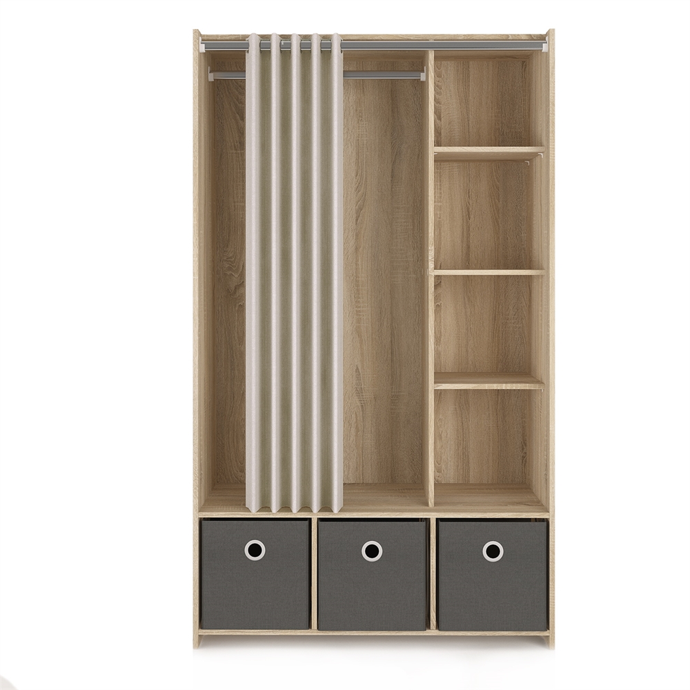Brown Wardrobe Closet with Curtain - Compact Small Closet for Clothes Storage. Picture 2