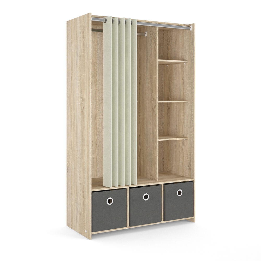 Brown Wardrobe Closet with Curtain - Compact Small Closet for Clothes Storage. Picture 1