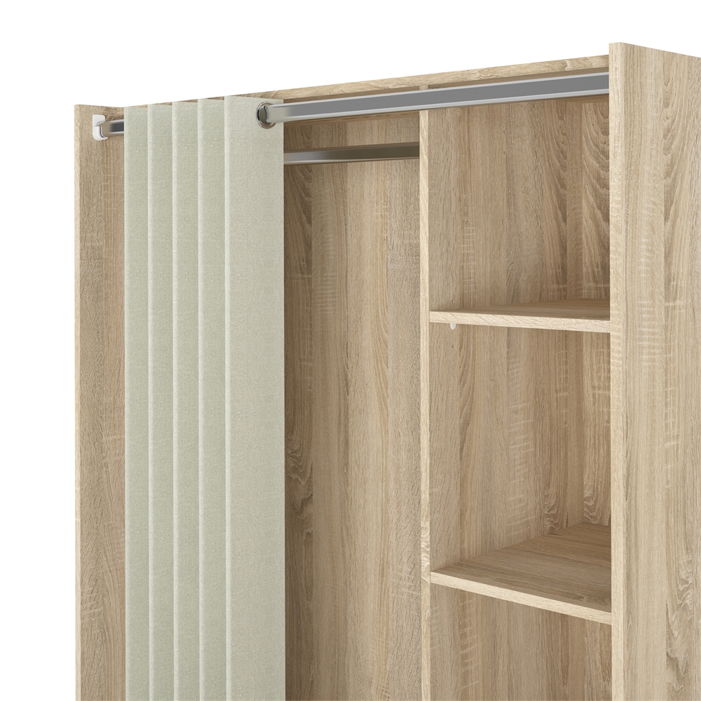 Brown Wardrobe Closet with Curtain - Compact Small Closet for Clothes Storage. Picture 3