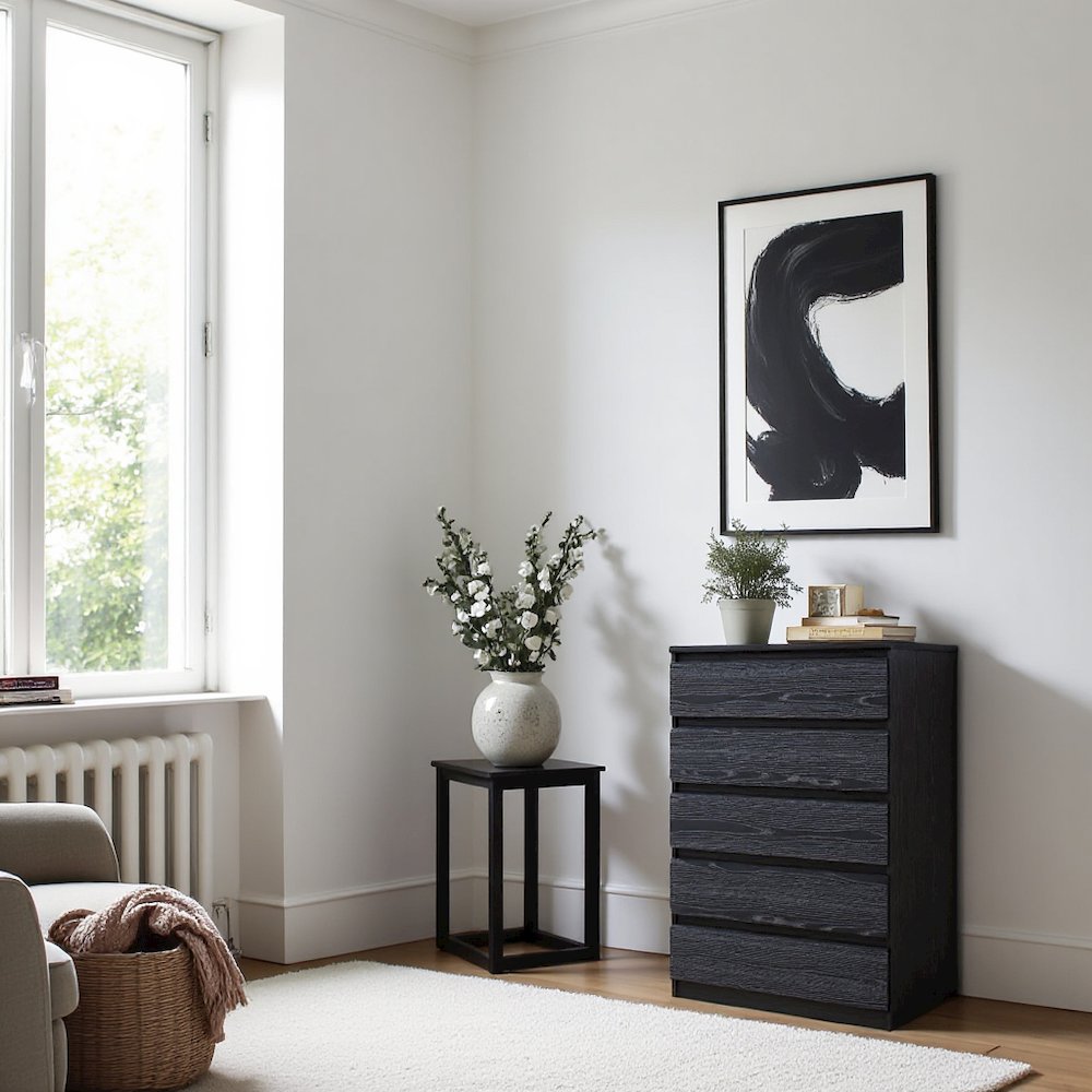 Black Storage Cabinet - 5 Drawer Organizer with Sleek and Modern Design. Picture 5
