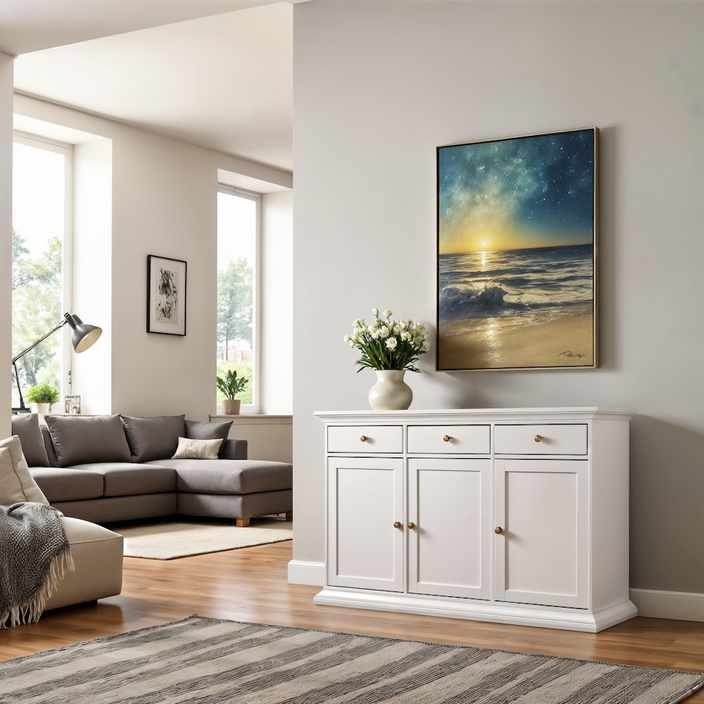 White Buffet Cabinet - Modern Living Room Cabinet with Storage and Drawers. Picture 5