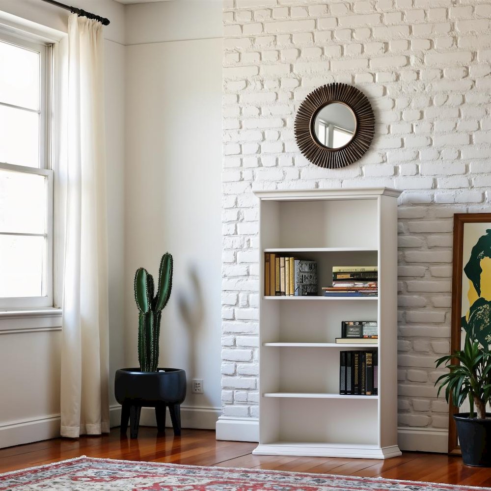 White 5 Shelf Bookcase - Elegant Tall Bookshelf for Home and Office Use. Picture 4