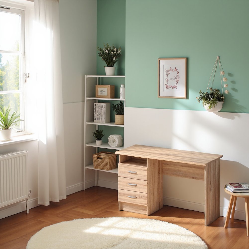 Brown Office Desk with Drawers - Compact Desk with File Cabinet Storage. Picture 3