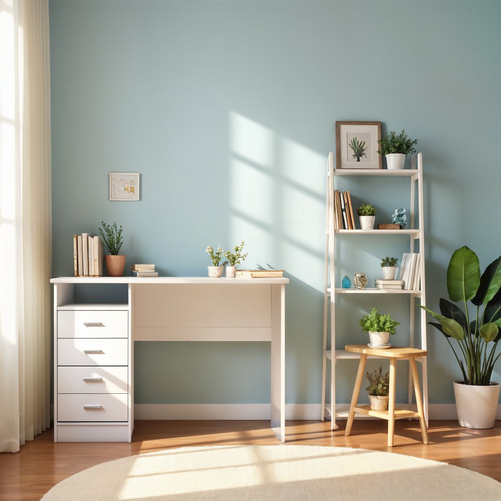 White Desk with 4 Drawers - Modern Office Desk for Storage and Productivity. Picture 5