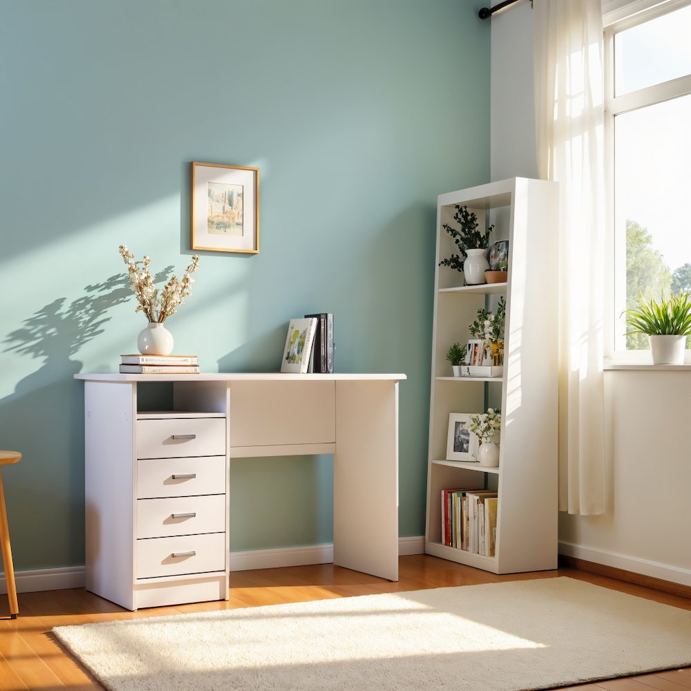 White Desk with 4 Drawers - Modern Office Desk for Storage and Productivity. Picture 4